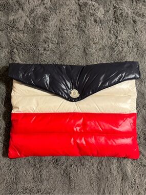 Moncler Tri-Color Quilted Envelope Clutch - Navy, Cream & Red